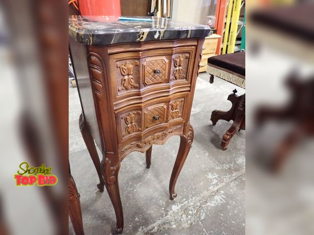Lot 59-10072 - Ca. 1910 Louis XV Style Marble Top Night Stand 29 1/2" x 12 1/2" x 10 1/2". Estimated value $600.00 ...