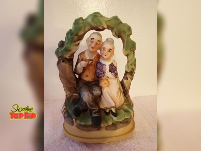 Lot 59-43461 - Vintage Ceramic Elderly Couple Music Box, Plays Music