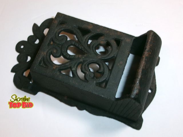 Lot 59-74571 - Vintage Cast Iron Wall Mount Match Holder with Ornate Scrollwork. Measures 7.25"X4.25".