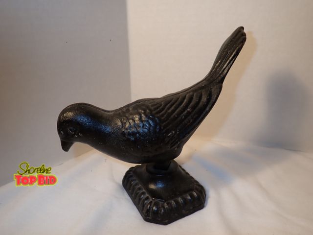 Lot 59-13108 - Heavy Cast Iron Bird Figurine Mounted on Square Pedestal Base, Decorative, Doorstop, Paperweight. 7"...