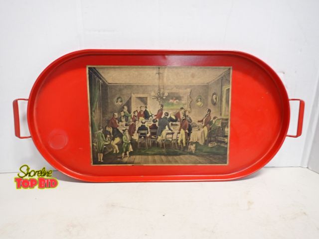 Lot 59-14204 - Antique Red Tole Serving Tray, likely from the 19th Century