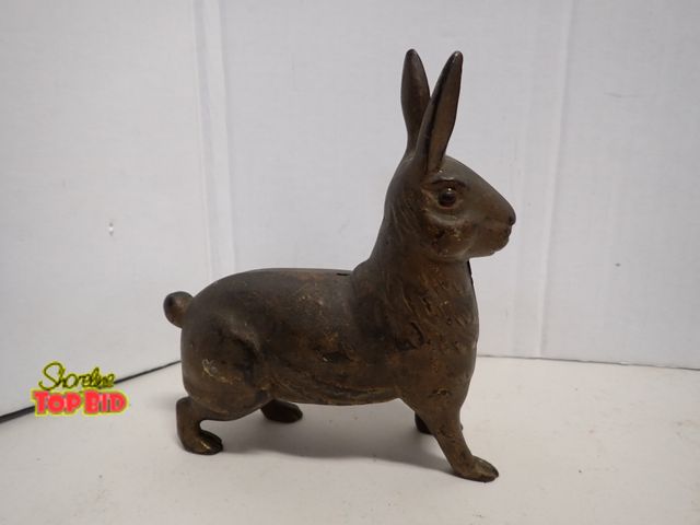 Lot 59-14282 - Authentic Antique Cast Iron Standing Rabbit Still Bank by A.C. Williams, early 1900s, 6 1/4" x 5 1/2...