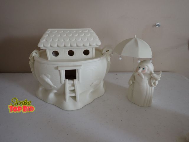 Lot 59-10765 - Vintage Rare Dept 56 Snowbabies Porcelain Bisque Light Up Noah's Ark and Dept 56 Snowbabies The Rain...