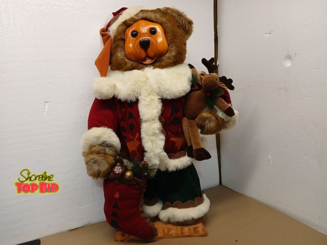 Lot 59-71023 - 30” Christmas Bear Figure Wooden Face Stocking Moose Holiday Cabin Decor