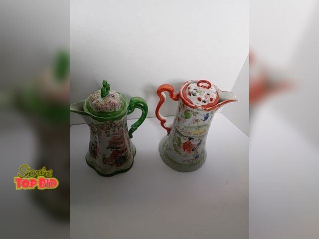 Lot 59-10218 - vintage mid-20th-century Japanese hand-painted porcelain chocolate or coffee pots