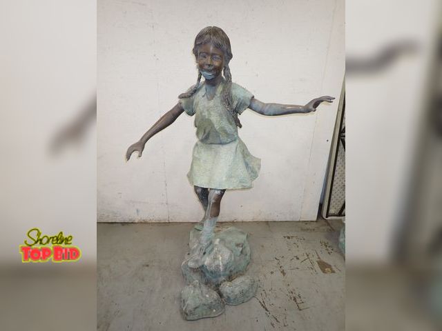 Lot 59-10121 - Signed, by Artist B Monroe, Bronze Statue "Balancing School Girl", Life Size 57" tall. Estimated val...