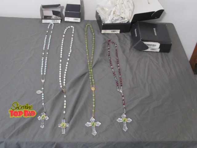 Lot 59-10027 - Lot of 4 new in open boxes House of Waterford Celtic Cross Crystal Rosaries