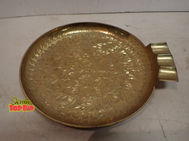 Lot 59-14503 - Vintage Brass Ashtray intricate hand-etched or engraved floral and leaf design. Mid-Century cigarett...