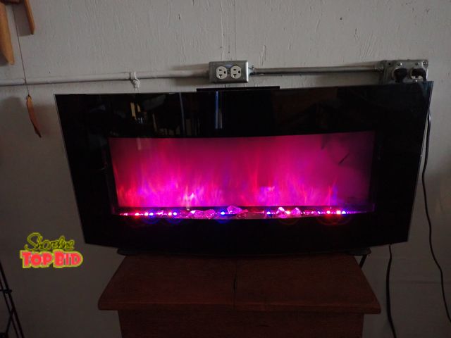Lot 59-24215 - Wall Mounted or Table Top Electric Fireplace Curved Panel, featuring Crystal Rock Display Multi-Colo...