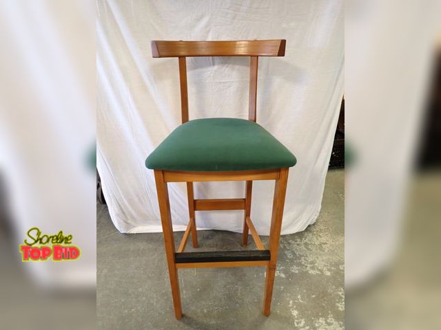 Lot 59-20016 - Contemporary Wooden Bar Stool, Curved Backrest and Green Upholstered Seat, Very Sturdy