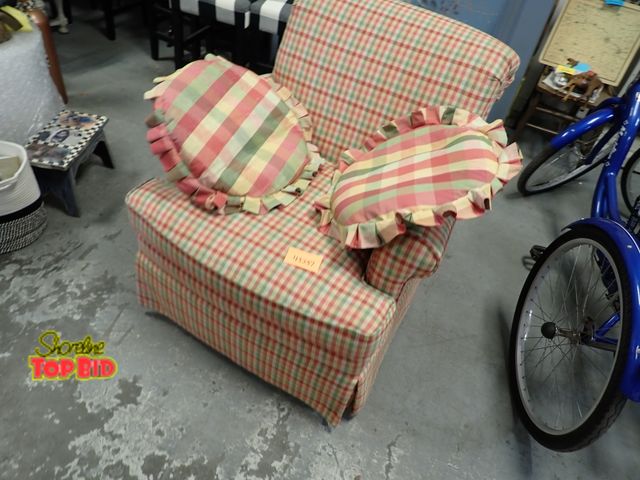 Lot 59-43237 - Cozy Upholstered Swivel/Rocking Chair W/ Pillows - Good Condition