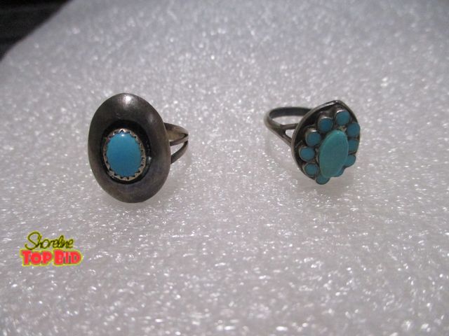 Lot 59-80024 - sterling Ring 2 rings Zuni blue center size 5.5   Navaho size 6