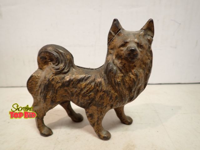 Lot 59-14446 - Original Antique Cast Iron Spitz Dog Still Bank by Grey Iron Casting Co. late 1920s to early 1930s