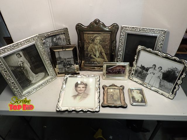 Lot 59-14661 - 10 Various Size Silver Metal Finished Picture Frames, 2 have military photo scenes &amp; more