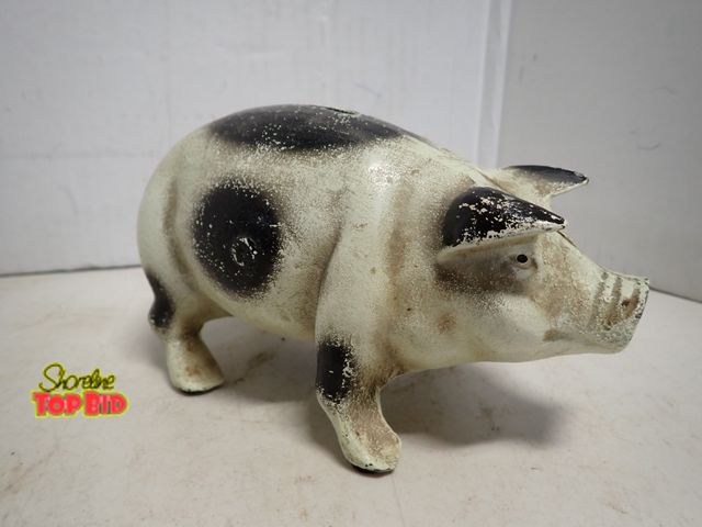 Lot 59-14283 - Vintage Cast Iron Piggy Bank, late 19th and early 20th century, 7 1/2" long x 4" tall