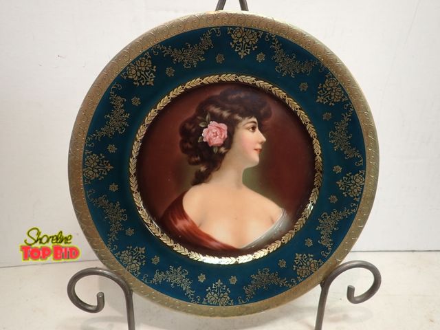 Lot 59-14652 - Antique Royal Vienna Porcelain Plate, Late 19th Century Hand Painted with "Blue Bell Stamp" Heraldic...