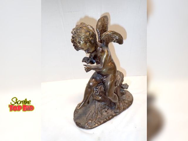 Lot 59-10270 - Patinated Bronze Statue of a Seated Cupid Cherub or Putto by French Sculptor Charles Gabriel Sauvage...