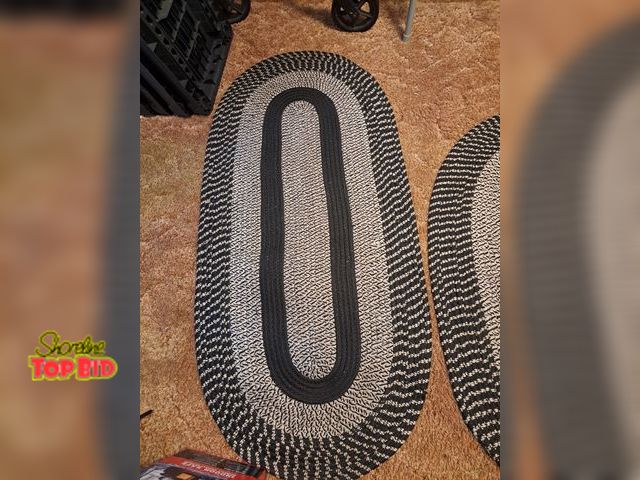 Lot 59-76008 - 3 area braided rugs, 2-black and 1 blue black 29x59 and 34x50 and blue is 28x58