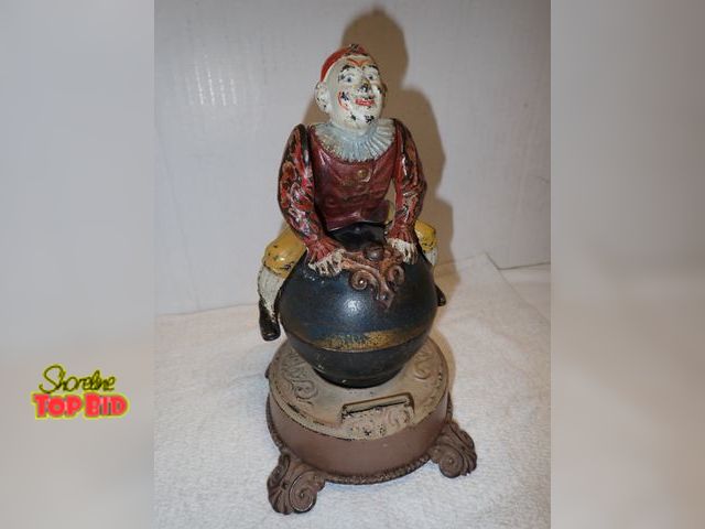Lot 59-10341 - J &amp; E Stevens Clown on Globe Mechanical Bank 1845, Original, Working