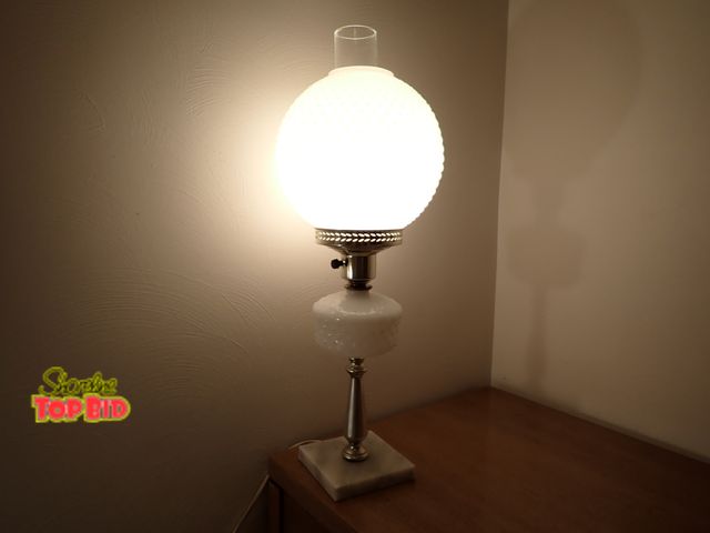 Lot 59-43283 - Vintage White Hobnail Milk Glass Table Lamp with a Marble Base - Excellent Condition