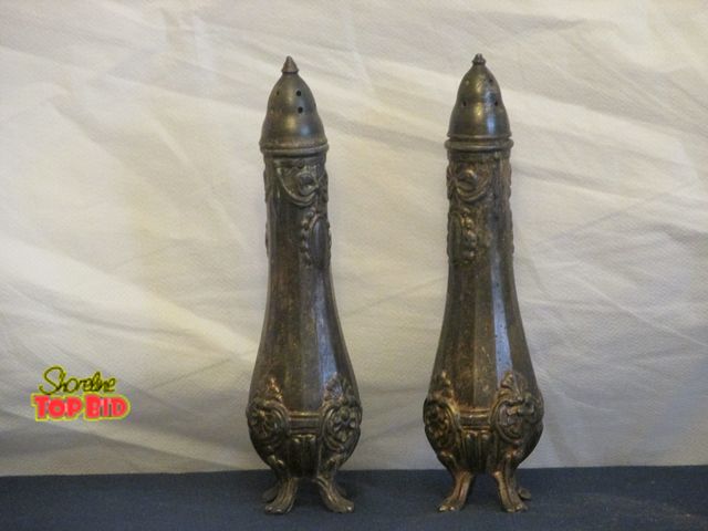 Lot 59-10055 - Antique silver plated Repousse Louis XV salt and pepper shakers