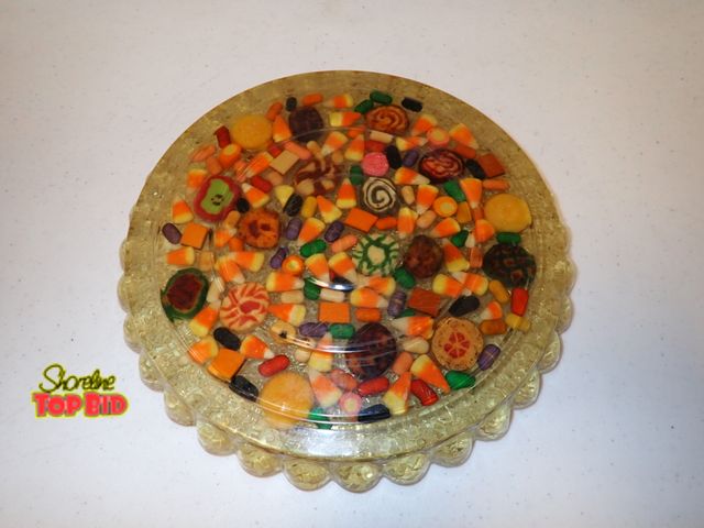 Lot 59-21051 - Vintage Handmade Resin Tray or Trivet Dish, Clear and Gold-Tinted Cast Resin with Embedded Novelty C...