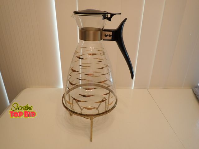 Lot 59-39258 - Vintage MCM Pyrex Glass Carafe Coffee Pot and Warming Stand