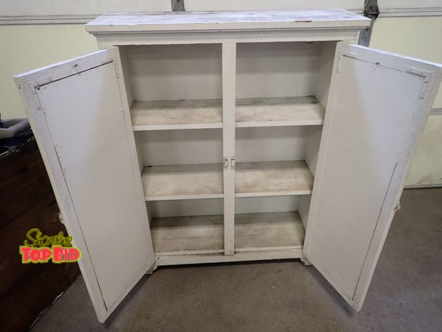 Lot 59-30071 - Primitive Double Door 3-Tier Canning Storage Cabinet 51 1/2" x 40" x 13 3/4", Solid