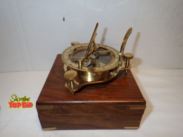 Lot 59-14090 - Brass Nautical Marine Sundial Compass 4 1/2" with Storage Box West London