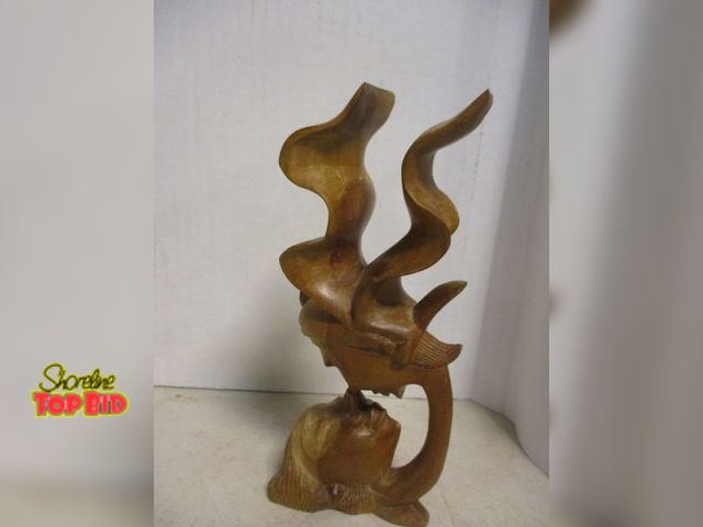 Lot 59-42041 - Hand Carved Wood Lovers Art Object 9"