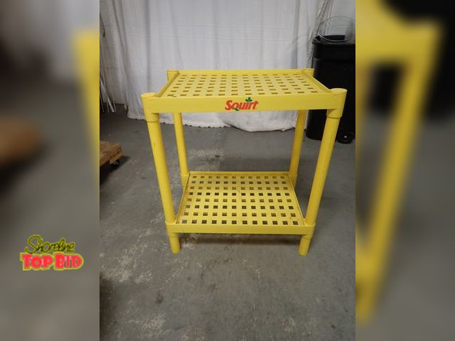 Lot 59-41017 - Vintage Squirt Soda Promotional Display Shelf, Plastic, 2-Tier 29 1/2" x 26" x 17"