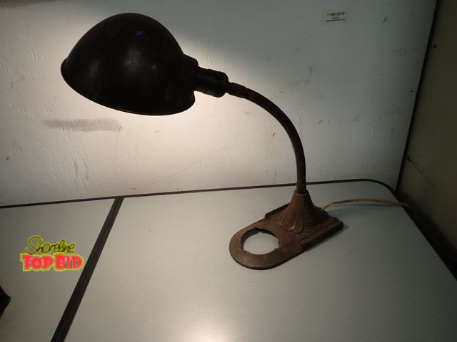 Lot 59-30260 - Vintage Cast Iron Art Deco Gooseneck Desk Lamp by Aladdin Lamp Co, Adjustable, Base Features Slot fo...