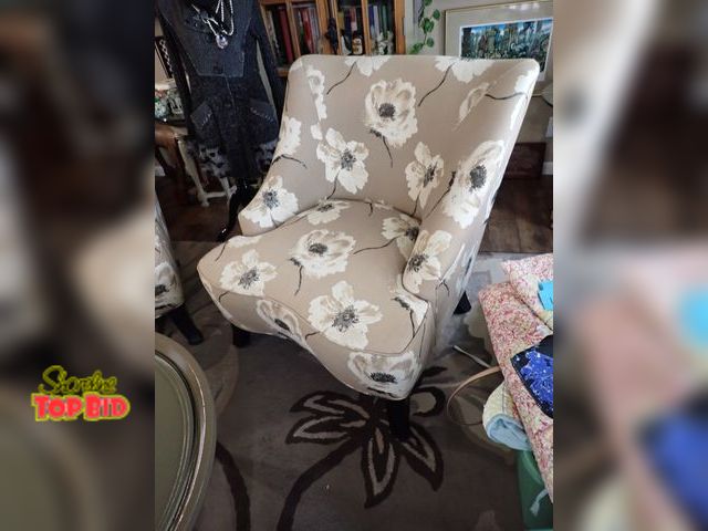 Lot 59-10929 - Large Accent Chair, Soft Canvas Upholstered, Like New, Poppy Decor, Cozy