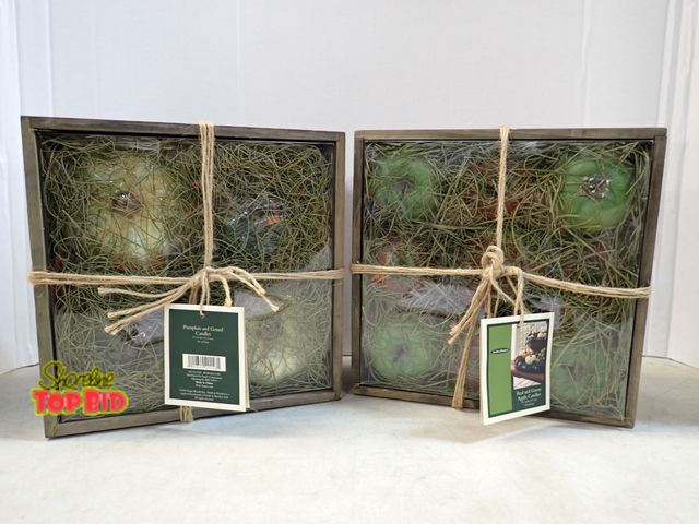 Lot 59-41530 - Smith &amp; Hawken Red &amp; Green Apple Candles and Pumpkin and Gourd Candle comes in Wood Crate - ...