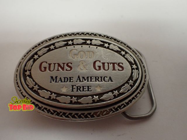 Lot 59-30007 - Fine Pewter BRL100 "God Guns &amp; Guts" Made American Free Belt Buckle