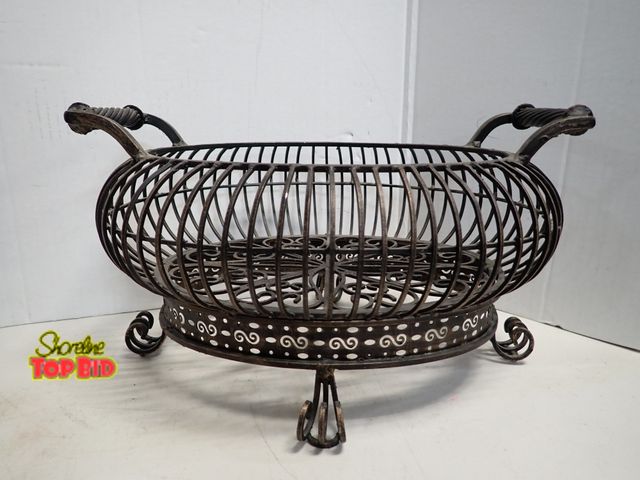 Lot 59-14227 - Genuine Antique Wrought Iron Jardinieres Intricate Scrollwork, Decorative Swirl Design on Feet, Very...