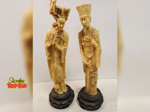 Lot 59-14540 - Set of Emperor &amp; Empress Chinese Style, appears to be of alabaster, 14" tall, Markings under bas...