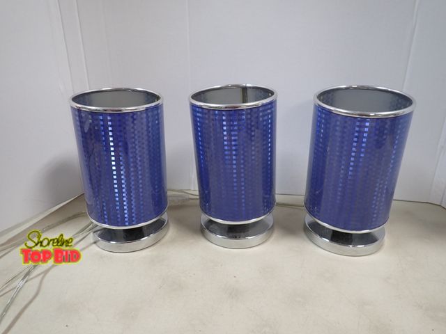 Lot 59-41258 - 3 Contemporary Modern Chrome Blue Checkered Foil Lamp