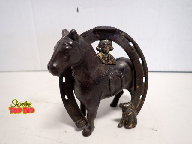 Lot 59-14120 - Antique Cast Iron Still Bank by Arcade Co. between 1908 and 1932, Full Bodied Horse Encircled by a H...