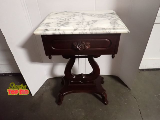 Lot 59-10048 - Victorian Style Lyre-Harp Mahogany, Made in Italy, Table with Marble Top
