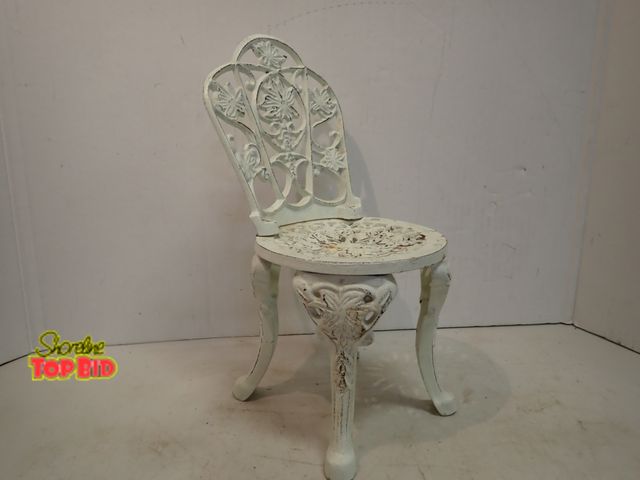 Lot 59-14441 - Vintage White Cast Iron Doll Chair/Plant Stand 13" tall, 6 1/2" diameter
