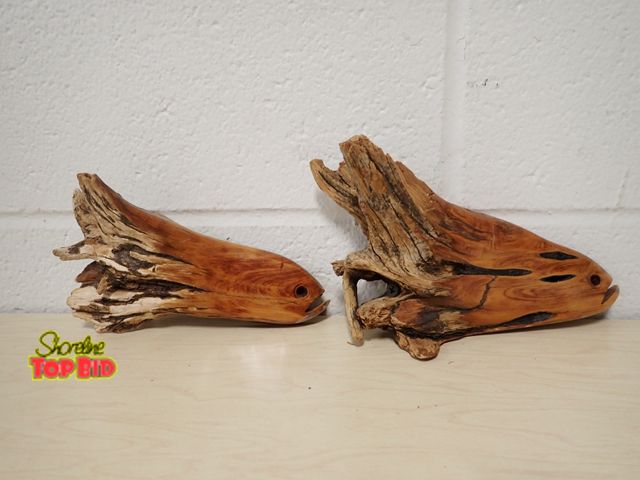 Lot 59-43551 - Rare Signed Brent Freed Original Driftwood Fish Carvings - Total of 2! Signed 2011