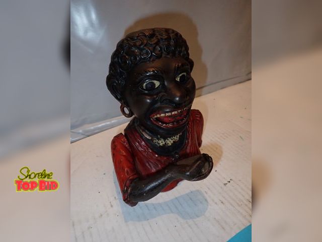 Lot 59-10355 - Antique Dinah Mechanical Cast Iron Coin Bank, Black Americana - Working, Original