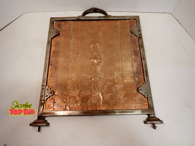 Lot 59-14581 - Victorian Arts &amp; Crafts Hammered Copper and Iron Fire Place Screen, appears to be missing bolt o...