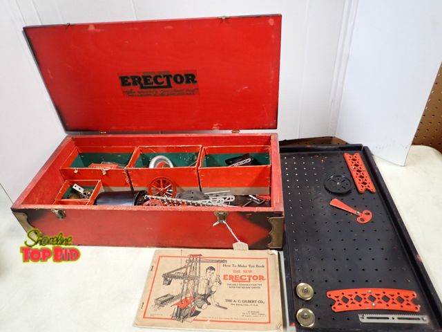 Lot 59-41160 - Rare 1920s The New Erector Set, Original Wooden Box, Booklet &amp; Contents