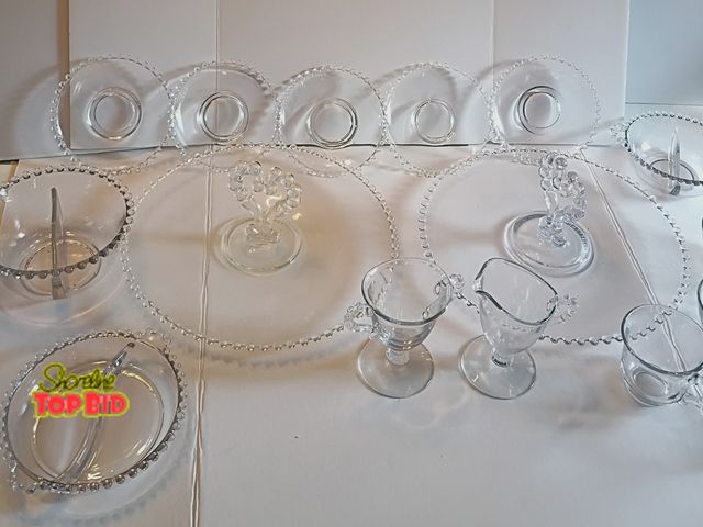 Lot 59-10209 - Misc. Assortment of vintage Candlewick glass. Includes all shown: two large trays 12 inches across, ...