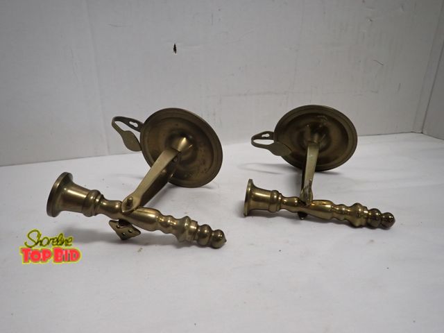 Lot 59-14093 - Pair of Vintage Solid Brass Wall Mount or Table Top Candlestick Holders