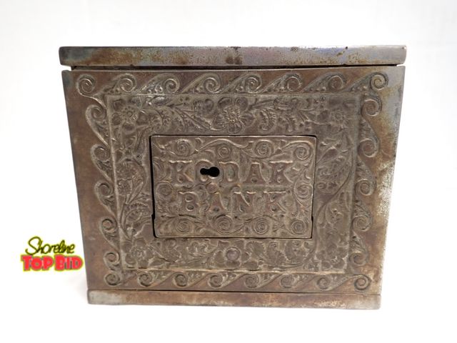 Lot 59-10236 - Ornate Kodak Bank by Charles Bailey, J &amp; E Stevens Co 1905, Rusted Patina 4 1/2" x 5" x 3"