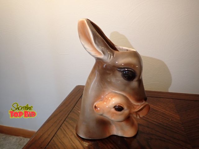 Lot 59-43065 - Vintage Mid-Century Royal Copley Deer with Fawn Vase - Absolutely Adorable, Great Condition