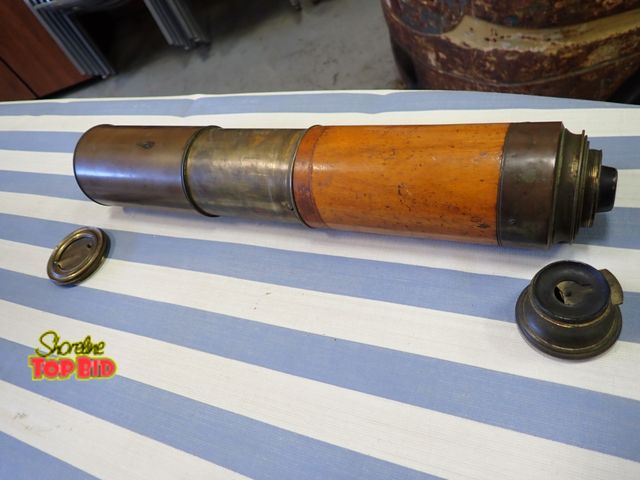 Lot 59-20093 - Ca. 1900 Brass &amp; Wood Maritime Draw Telescope